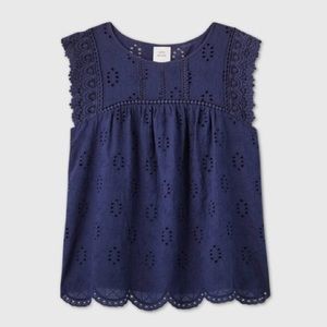 Knox Rose Navy Eyelet Lace Flutter Sleeve Blouse